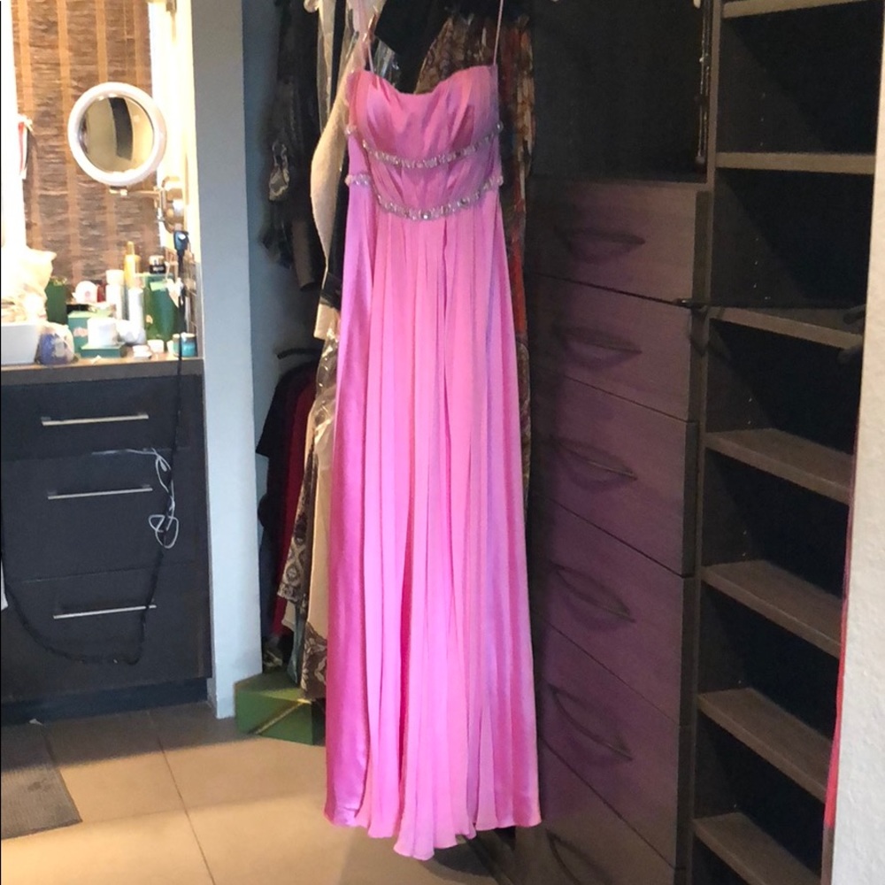 Cool pink satin and chiffon prom dress